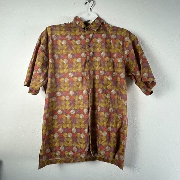 Tori Richard Cotton Lawn Mens Short Sleeve Hawaiian Shirt Large Dot Print USA - Picture 1 of 7